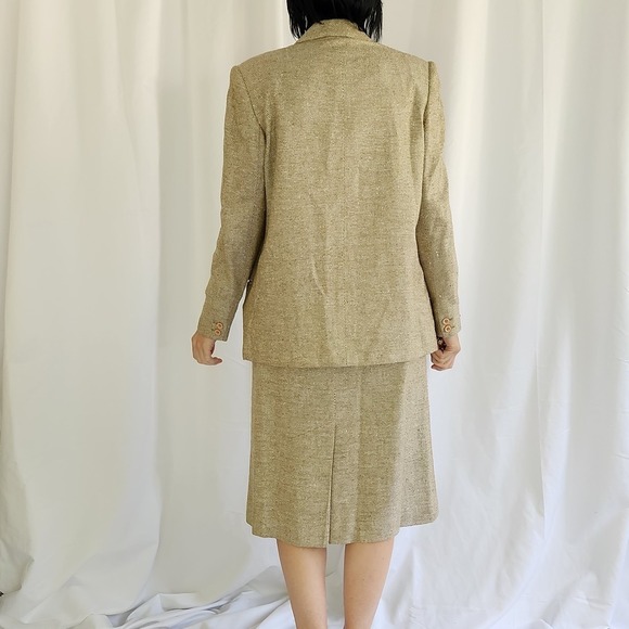 90s Tan Silk Pencil Skirt‎ Suit - Picture 3 of 5